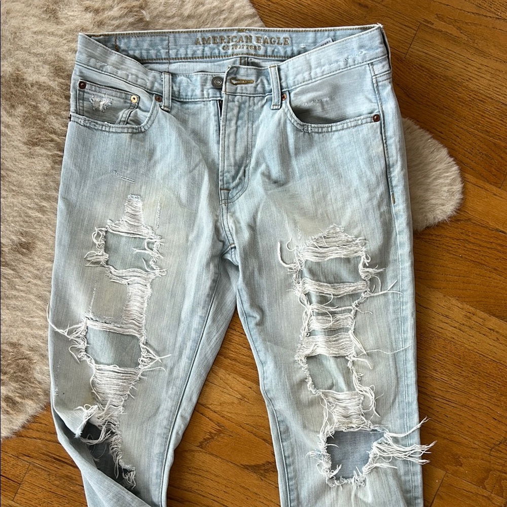 American Eagle Outfitters Blue Skinny Distressed Jeans